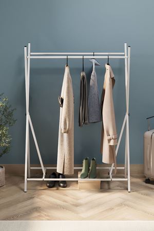 Bofigo Konfeksiyon Askısı Ayaklı Askılık Elbise Askılığı Raflı Askılık Star Beyaz