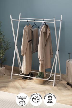 Bofigo Konfeksiyon Askısı Ayaklı Askılık Elbise Askılığı Raflı Askılık Star Beyaz