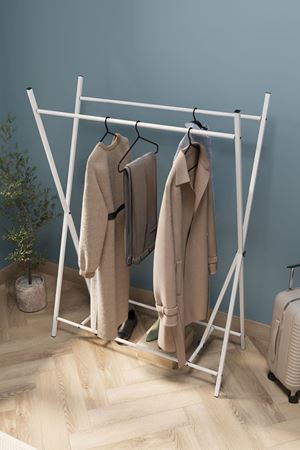 Bofigo Konfeksiyon Askısı Ayaklı Askılık Elbise Askılığı Raflı Askılık Star Beyaz