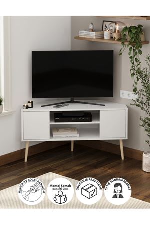 Bofigo TV Sehpası 2 Kapaklı Tv Sehpası Köşe TV Ünitesi Televizyon Sehpası Tv Sehpası Kıbrıs Beyaz