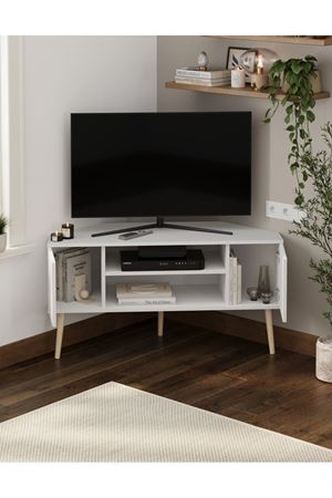 Bofigo TV Sehpası 2 Kapaklı Tv Sehpası Köşe TV Ünitesi Televizyon Sehpası Tv Sehpası Kıbrıs Beyaz