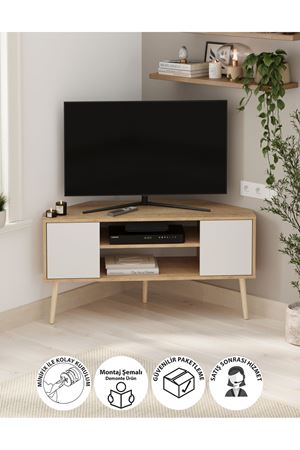 Bofigo TV Sehpası 2 Kapaklı Tv Sehpası Köşe TV Ünitesi Televizyon Sehpası Tv Sehpası Kıbrıs Safir Meşe Beyaz