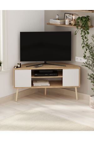 Bofigo TV Sehpası 2 Kapaklı Tv Sehpası Köşe TV Ünitesi Televizyon Sehpası Tv Sehpası Kıbrıs Safir Meşe Beyaz