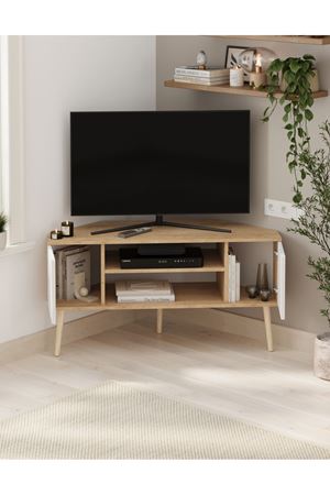 Bofigo TV Sehpası 2 Kapaklı Tv Sehpası Köşe TV Ünitesi Televizyon Sehpası Tv Sehpası Kıbrıs Safir Meşe Beyaz