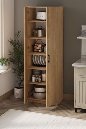 Bofigo 2 Kapaklı 6 Bölmeli Çok Amaçlı Dolap Çok Amaçlı Mutfak Dolabı Banyo Dolabı Yasemin Safir Meşe