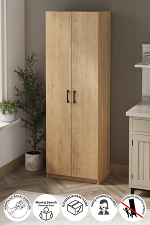 Bofigo 2 Kapaklı 6 Bölmeli Çok Amaçlı Dolap Çok Amaçlı Mutfak Dolabı Banyo Dolabı Yasemin Safir Meşe