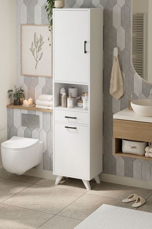 Bofigo Çok Amaçlı Dolap Banyo Dolabı Kirli Çamaşır Sepeti Dolabı Şelale Beyaz