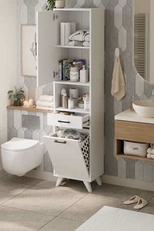 Bofigo Çok Amaçlı Dolap Banyo Dolabı Kirli Çamaşır Sepeti Dolabı Şelale Beyaz