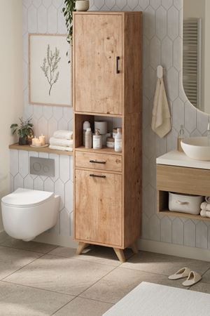 Bofigo Çok Amaçlı Dolap Banyo Dolabı Kirli Çamaşır Sepeti Dolabı Şelale Çam