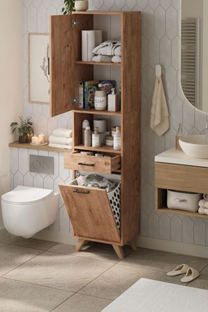 Bofigo Çok Amaçlı Dolap Banyo Dolabı Kirli Çamaşır Sepeti Dolabı Şelale Çam