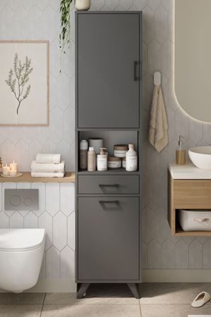 Bofigo Çok Amaçlı Dolap Banyo Dolabı Kirli Çamaşır Sepeti Dolabı Şelale Antrasit