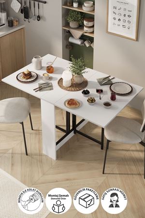 Bofigo Mutfak Masası Katlanır Masa Yemek Masası Mutfak Masası Viyana Beyaz