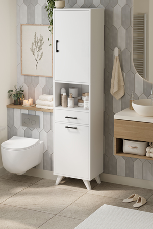 Bofigo Çok Amaçlı Dolap Banyo Dolabı Kirli Çamaşır Sepeti Dolabı Şelale Beyaz