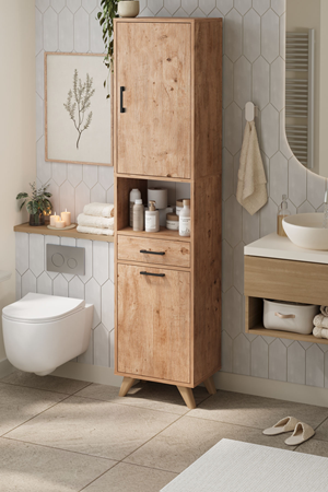 Bofigo Çok Amaçlı Dolap Banyo Dolabı Kirli Çamaşır Sepeti Dolabı Şelale Çam
