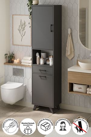 Bofigo Çok Amaçlı Dolap Banyo Dolabı Kirli Çamaşır Sepeti Dolabı Şelale Antrasit