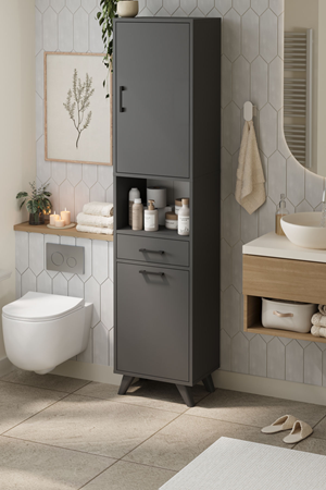 Bofigo Çok Amaçlı Dolap Banyo Dolabı Kirli Çamaşır Sepeti Dolabı Şelale Antrasit
