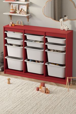 12-11-15 12 Baskets Multifunctional Lara Cabinet Red