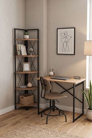 Bofigo Çalışma Masası ve  Kitaplık Seti 60x90 Çalışma Masası Köşe Kitaplık Hugo & Halikarnas Çam