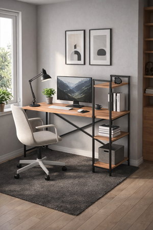 Bofigo 120X55 Cm Raflı Çalışma Masası Bilgisayar Masası Ofis Masası Ders Masası Cervantes Çam