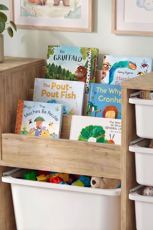 Bofigo 9 Sepetli Dolap Oyuncak Dolabı Çok Amaçlı Dolap Montessori Kitaplıklı Aden Safir Meşe