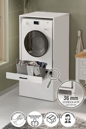 Bofigo Çamaşır Makinesi Dolabı Kurutma Makinesi Dolabı Banyo Dolabı Yakamoz Beyaz