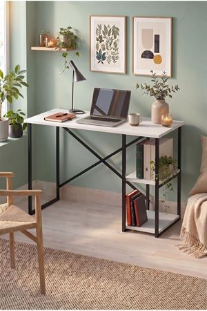 Bofigo 110x50 Cm 2 Raflı Çalışma Masası Bilgisayar Masası Ofis Masası Ders Masası Ümit Beyaz