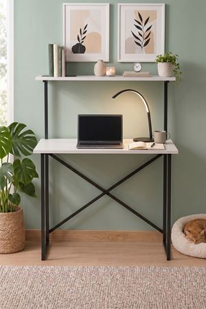 Bofigo 90x45 Cm Raflı Çalışma Masası Laptop Masası Çocuk Çalışma Masası Ders Masası Atay Beyaz