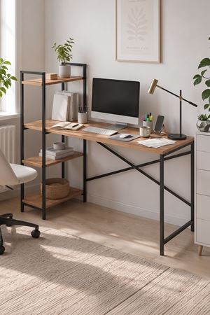 Bofigo 120X55 Cm Raflı Çalışma Masası Bilgisayar Masası Ofis Masası Ders Masası Cervantes Çam