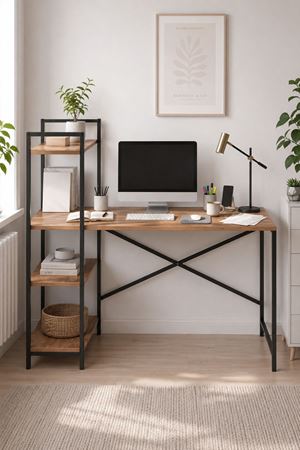 Bofigo 120X55 Cm Raflı Çalışma Masası Bilgisayar Masası Ofis Masası Ders Masası Cervantes Çam