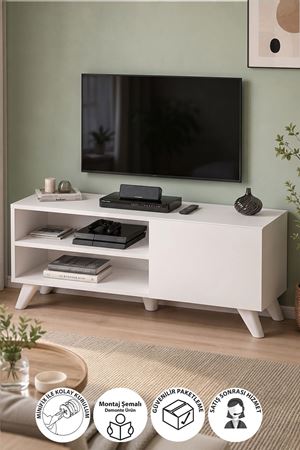 11-10-01 TV Stand with Doors and Shelves, 100 cm WHITE