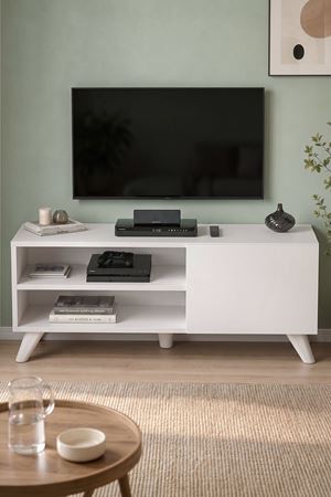 11-10-01 TV Stand with Doors and Shelves, 100 cm WHITE