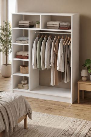 Bofigo 6 Raflı Gardırop Giysi Dolabı Açık Gardırop Elbise Dolabı Dualis Beyaz