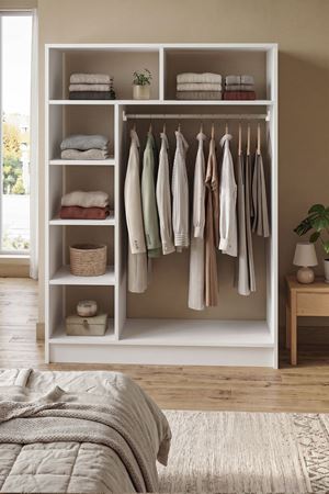 Bofigo 6 Raflı Gardırop Giysi Dolabı Açık Gardırop Elbise Dolabı Dualis Beyaz