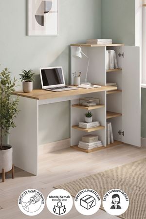 20-19-41 Ersoy Computer Desk with Bookcase & Storage Cabinet Sapphire/White