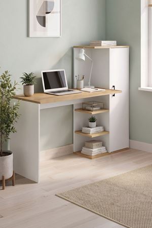 20-19-41 Ersoy Computer Desk with Bookcase & Storage Cabinet Sapphire/White