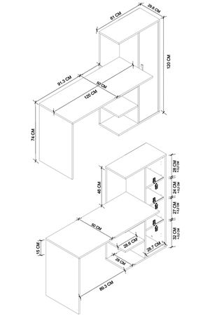 20-19-41 Ersoy Computer Desk with Bookcase & Storage Cabinet Sapphire/White
