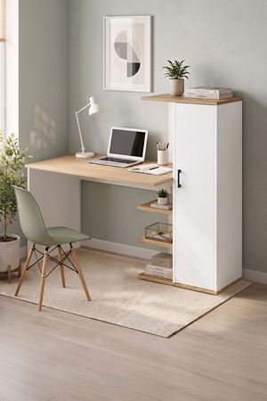 20-19-41 Ersoy Computer Desk with Bookcase & Storage Cabinet Sapphire/White