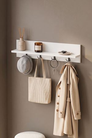 Bofigo Portmanto Duvar Askılığı Elbise Askılığı Raflı Duvar Askılığı Sirius Beyaz 72 Cm