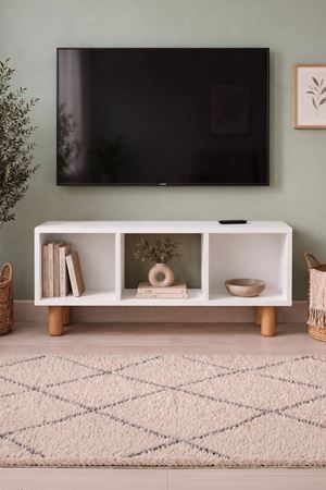 Bofigo Tv Sehpası 3 Raflı TV Ünitesi Televizyon Sehpası Küba Beyaz