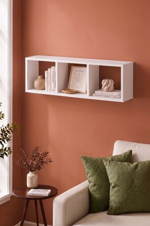 13-34-01 Nexus 3-Compartment Floating Wall Shelf / Long Display Storage Rack (White)