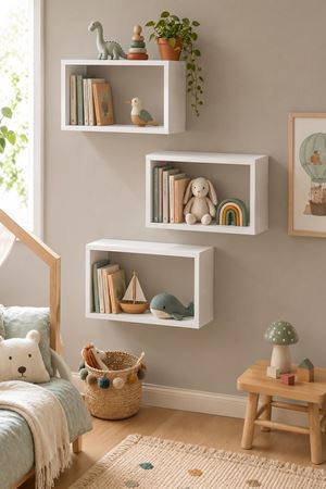 13-37-01 Panorama Floating Wall Shelf / Modern Display Organizer (White)