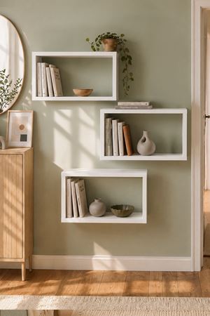 13-37-01 Panorama Floating Wall Shelf / Modern Display Organizer (White)