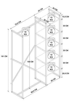 Bofigo 5 Raflı Metal Gardırop Metal Portmanto Açık Gardırop Elbise Dolabı Metal Askılık Vestiyer Loftix Antrasit
