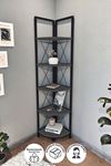 Bofigo 5 Raflı Metal Köşe Kitaplık Rafı Dekoratif Aksesuar Rafı Halikarnas Antrasit