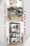 Bofigo 2 Raflı Çalışma Masası Bilgisayar Masası Ofis Ders Masası + 5 Raflı Kitaplık Metal Kitaplık Antrasit