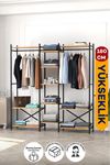 Bofigo 10 Raflı Metal Gardırop Metal Portmanto Açık Gardırop Elbise Dolabı Vestiyer Openix Çam