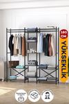 Bofigo 10 Raflı Metal Gardırop Metal Portmanto Açık Gardırop Elbise Dolabı Vestiyer Openix Antrasit