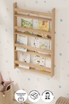  Bofigo 4 Raflı 120 x 74 Cm Montessori Kitaplık Eğitici Çocuk Kitaplığı Safir Meşe